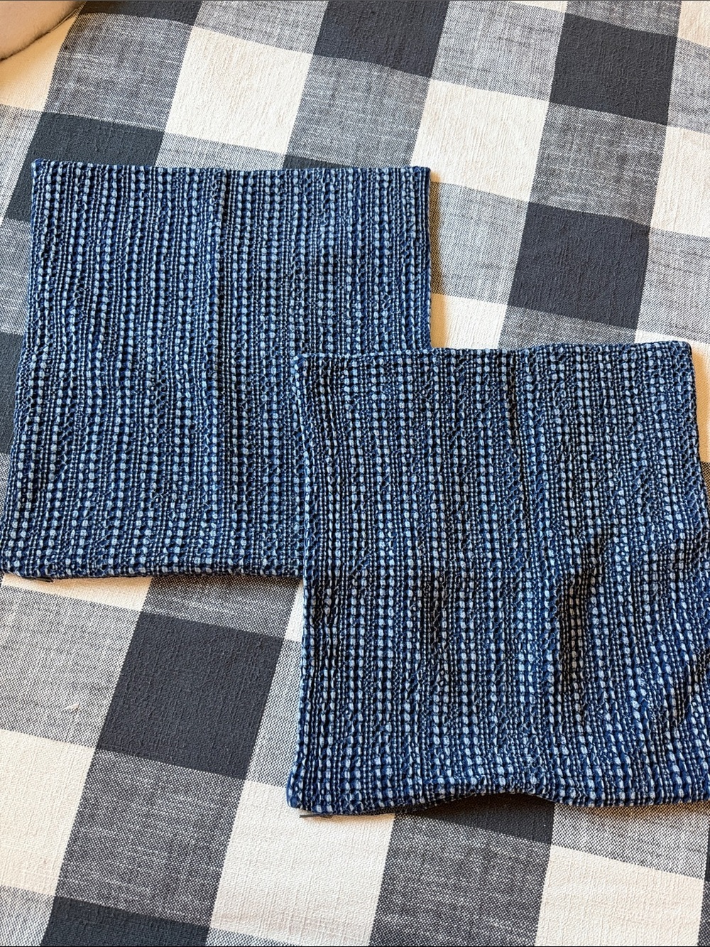 Pottery Barn Navy Blue Stonewashed Woven Accent Pillow Covers - Set of 2